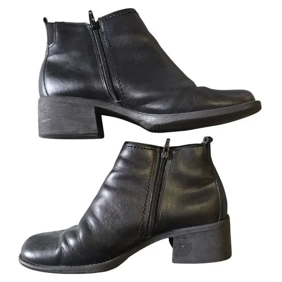 Women's Black Leather Booties Dockers Side Zip Womens 8M Excellent Condition - Picture 3 of 6